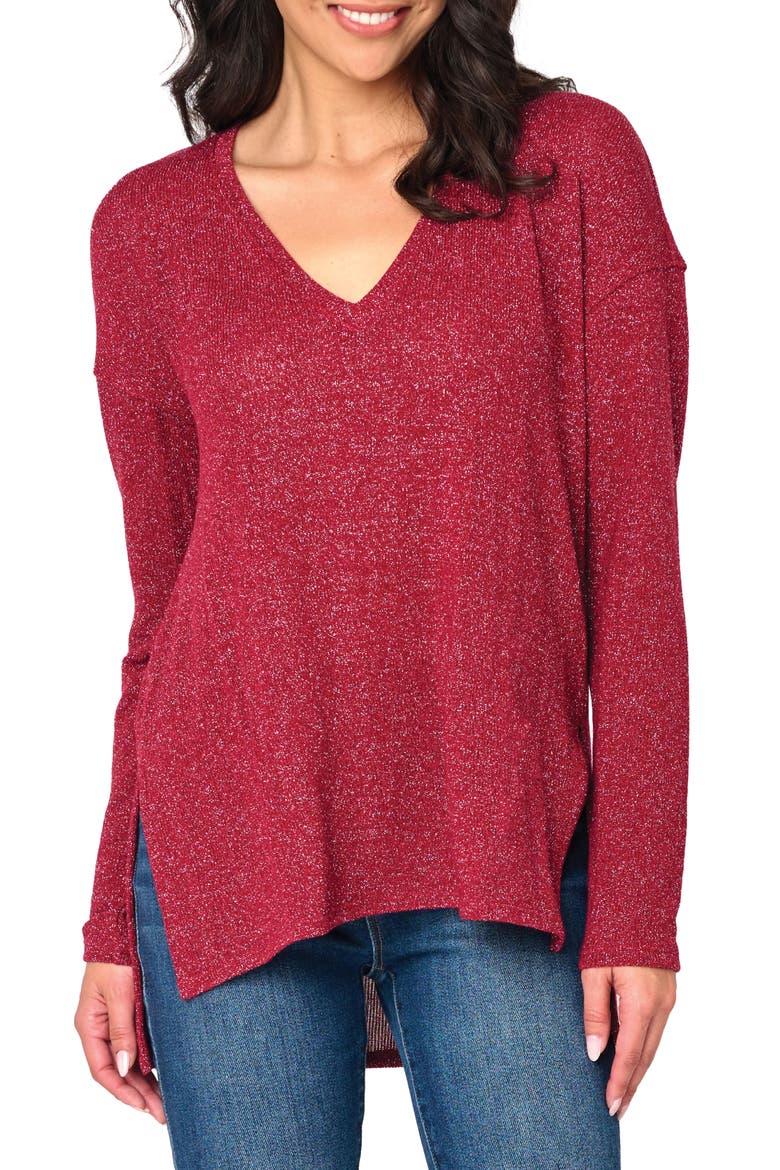 V-Neck High-Low Tunic, Main, color, BURGUNDY SILVER