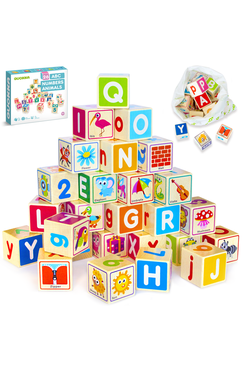 Quokka Wooden Alphabet Blocks & Puzzle Board Set, Main, color, Cartoonish