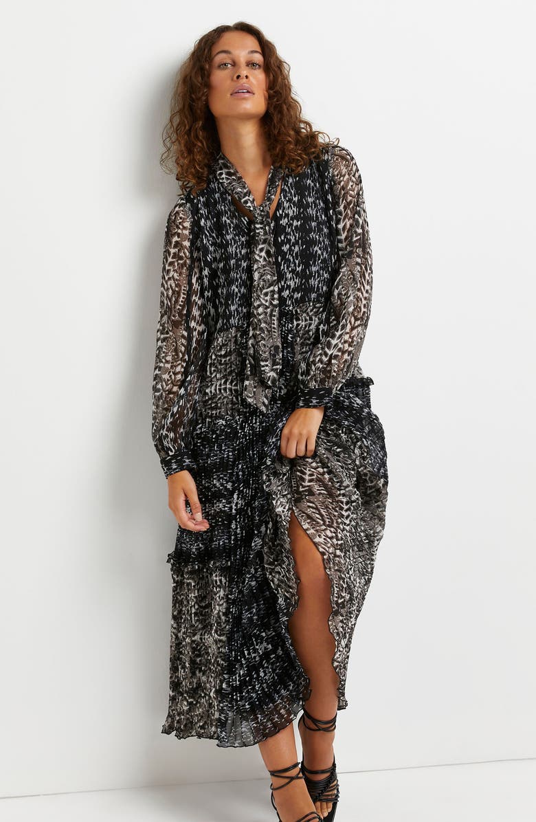 River Island Print Tie Neck Long Sleeve Dress, Alternate, color,
