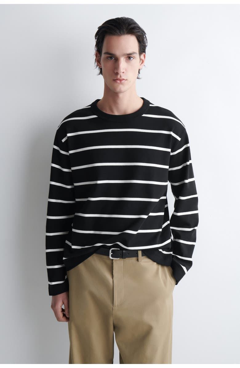 COS Relaxed Jersey Interlock Long-Sleeved T-Shirt, Main, color, Black / Striped