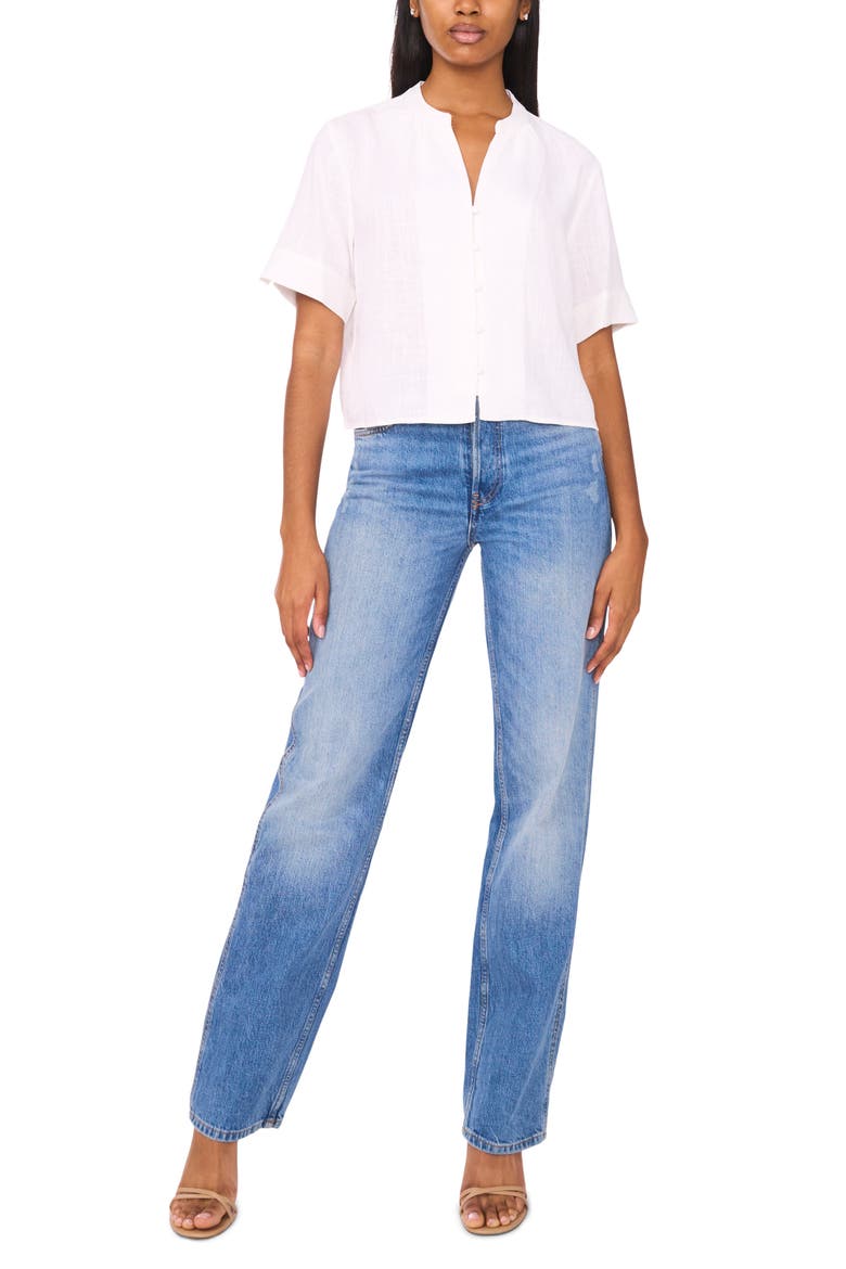Short Sleeve Crop Button-Up Top, Alternate, color, BRIGHT WHITE