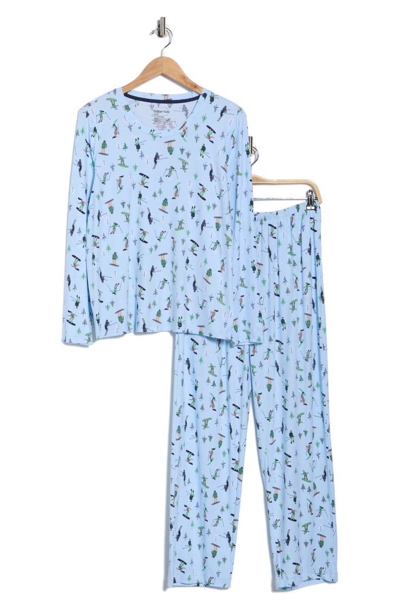 Pillow Talk Matching Family Print Long Pajamas, Alternate, color, Blue Ski Days