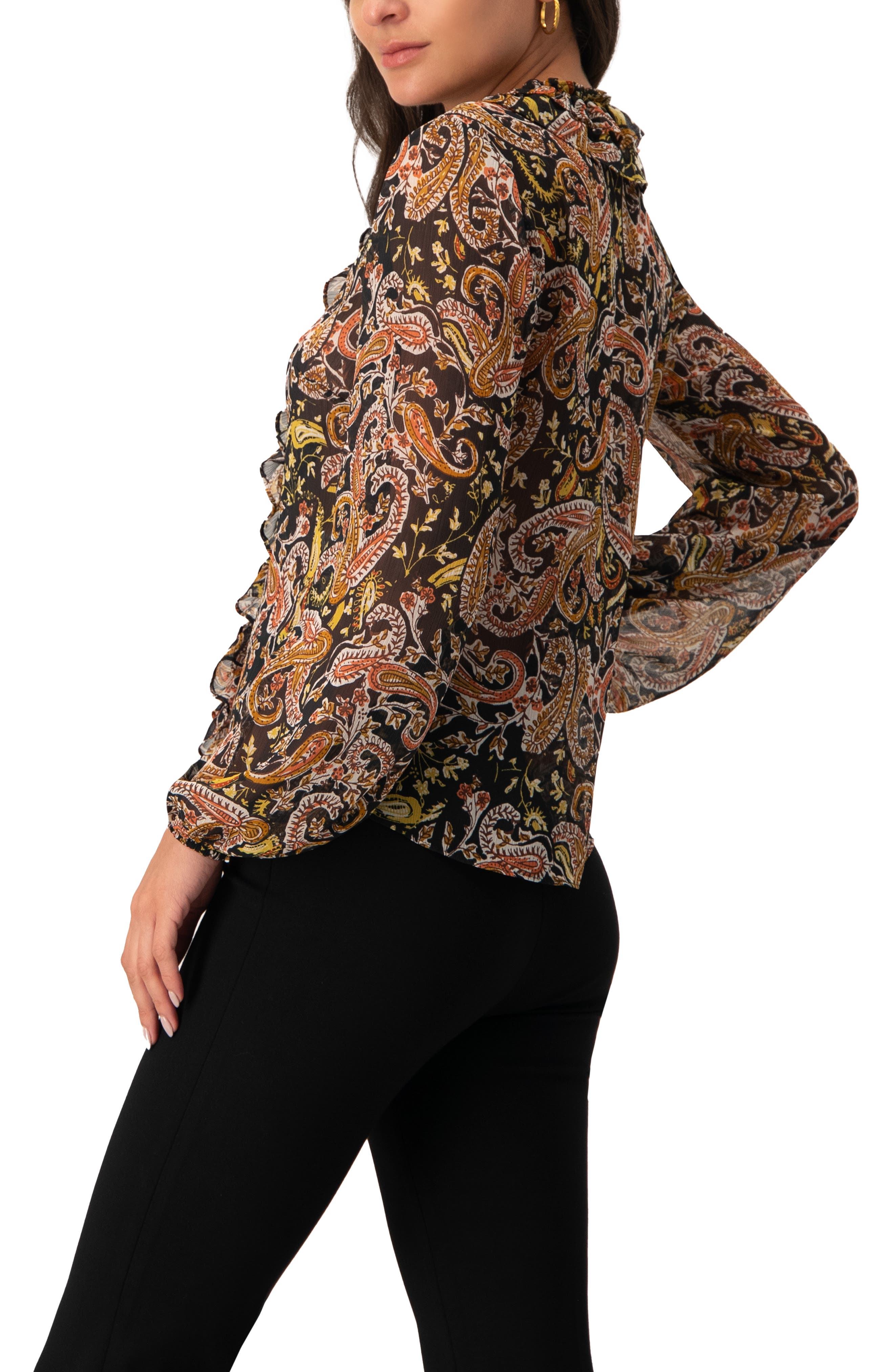 V-Neck Ruffle Trim Printed Blouse - image 2