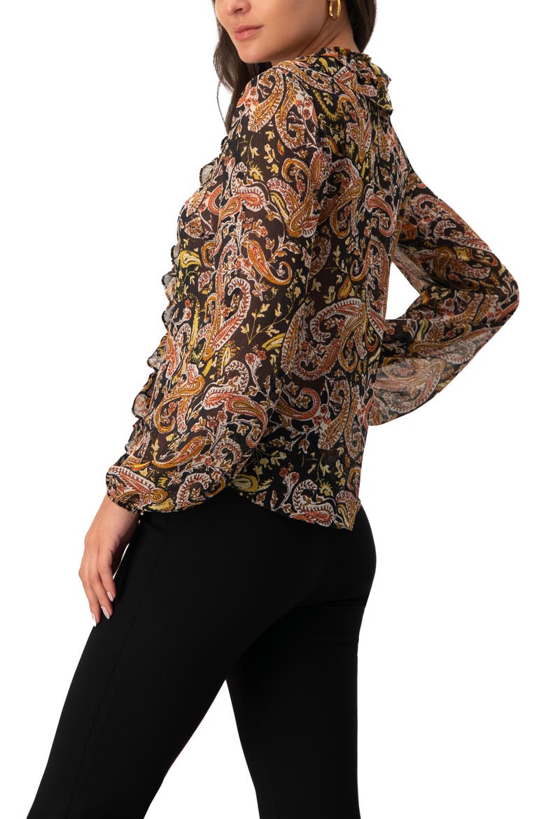 V-Neck Ruffle Trim Printed Blouse, Alternate, color, Multicolor