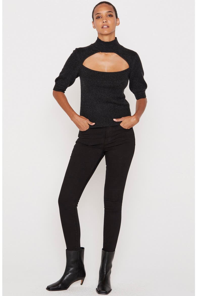 Cutout Turtleneck Cashmere Sweater, Alternate, color, CHARCOAL H