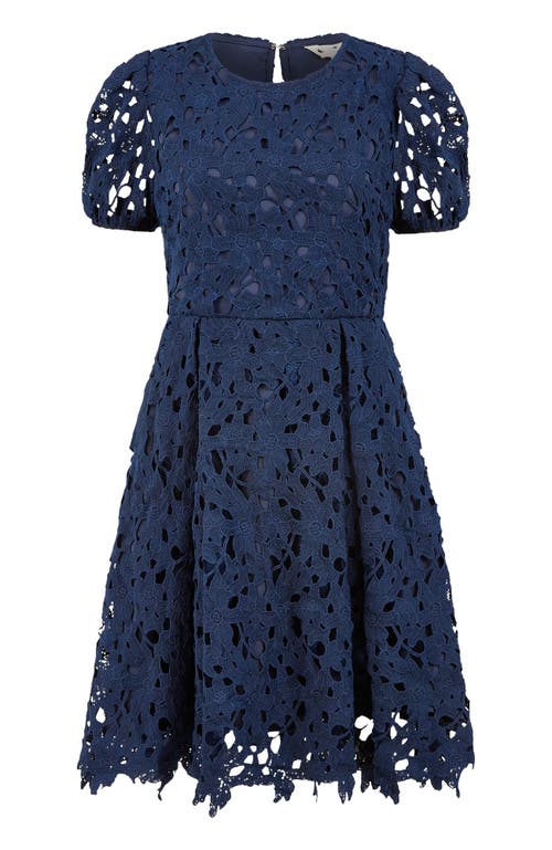 Yumi Lace Skater Dress With Puff Sleeves In Blue
