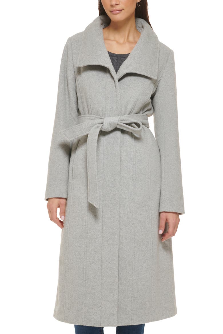 Women's Slick Belted Long Coat, Main, color, LIGHT GREY