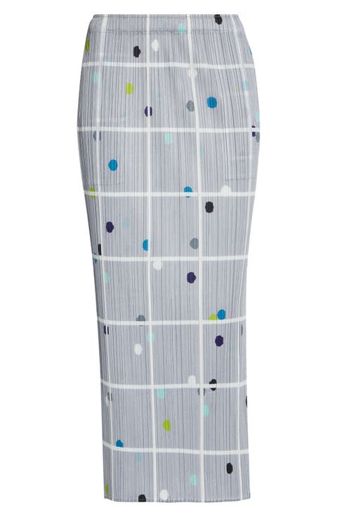 Crossing Dots Print Pleated Midi Skirt