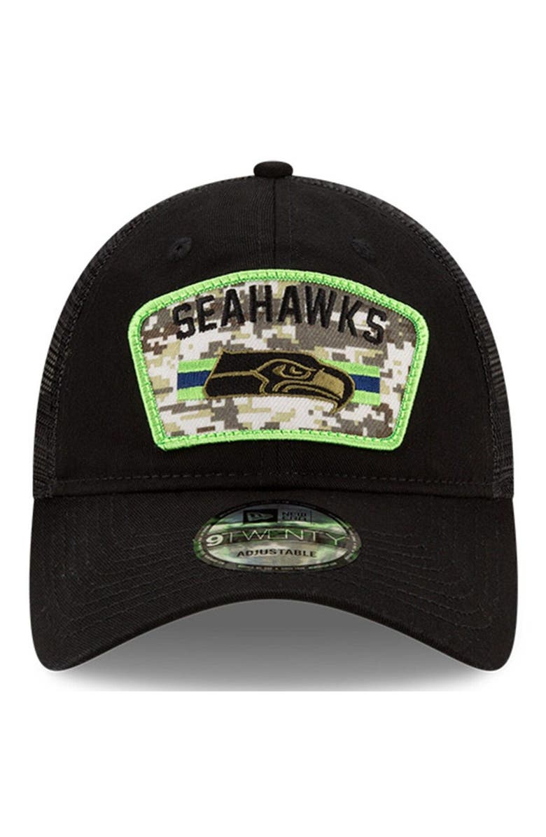 New Era Men's New Era Black Seattle Seahawks 2021 Salute To Service Trucker 9TWENTY Adjustable Hat, Alternate, color, 