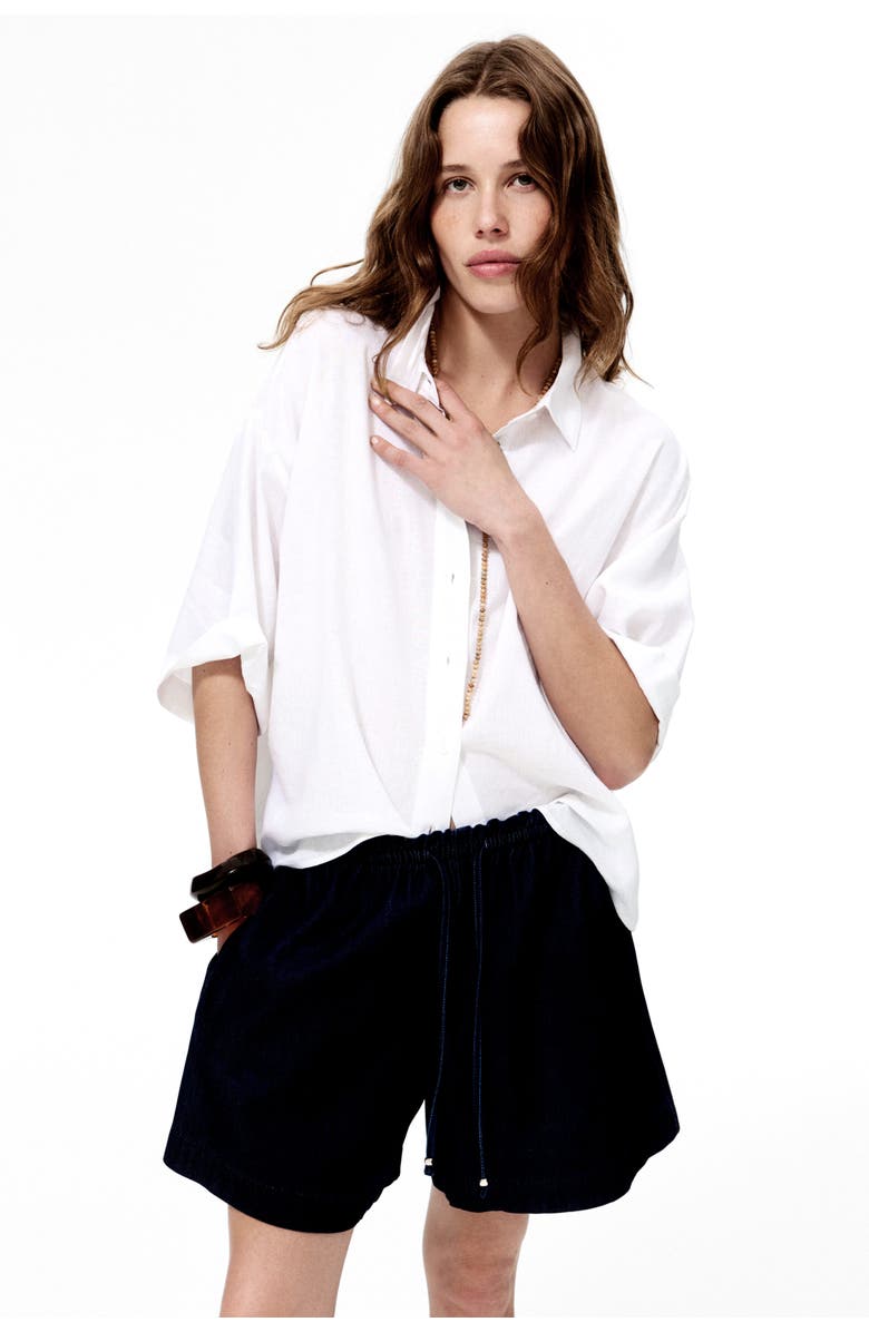 H&M Denim Drawstring Shorts, Main, color, Dark Denim Blue