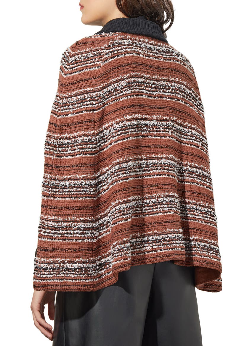 Collared Zip Front Cozy Knit Cape, Alternate, color, CHESTNUT/ BLACK/ IVORY