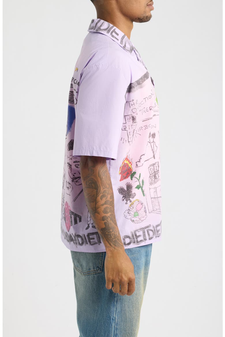 Doodle Graphic Cotton Button-Up Shirt, Alternate, color, PURPLE