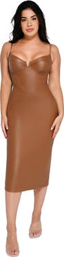 Popilush Shapewear Faux Leather Hourglass Corset Midi Dress