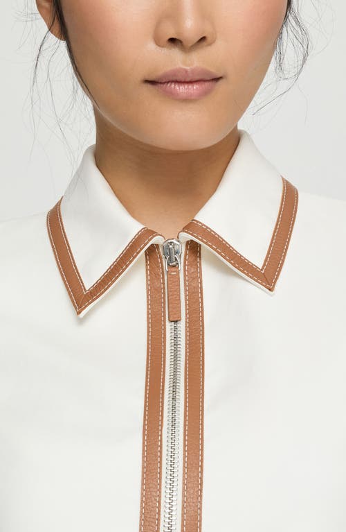 Lafayette 148 Cotton Twill Collared Zip Front Jacket In White