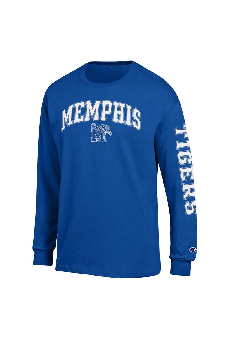 Men's Champion  Royal Memphis Tigers Arch Over Logo 2-Hit Long Sleeve T-Shirt, Alternate, color, Royal