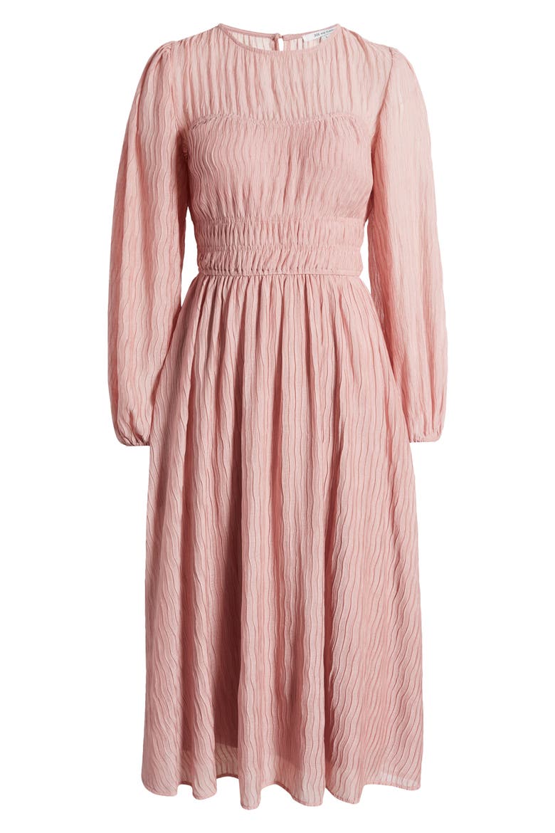 Shirred Long Sleeve Midi Dress, Alternate, color, BLUSH