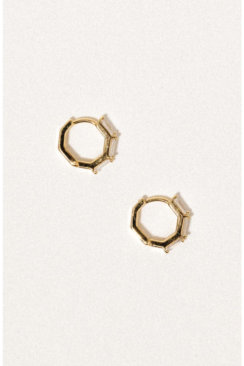 Maeve Cubic Zirconia Huggie Hoop Earrings, Alternate, color, GOLD