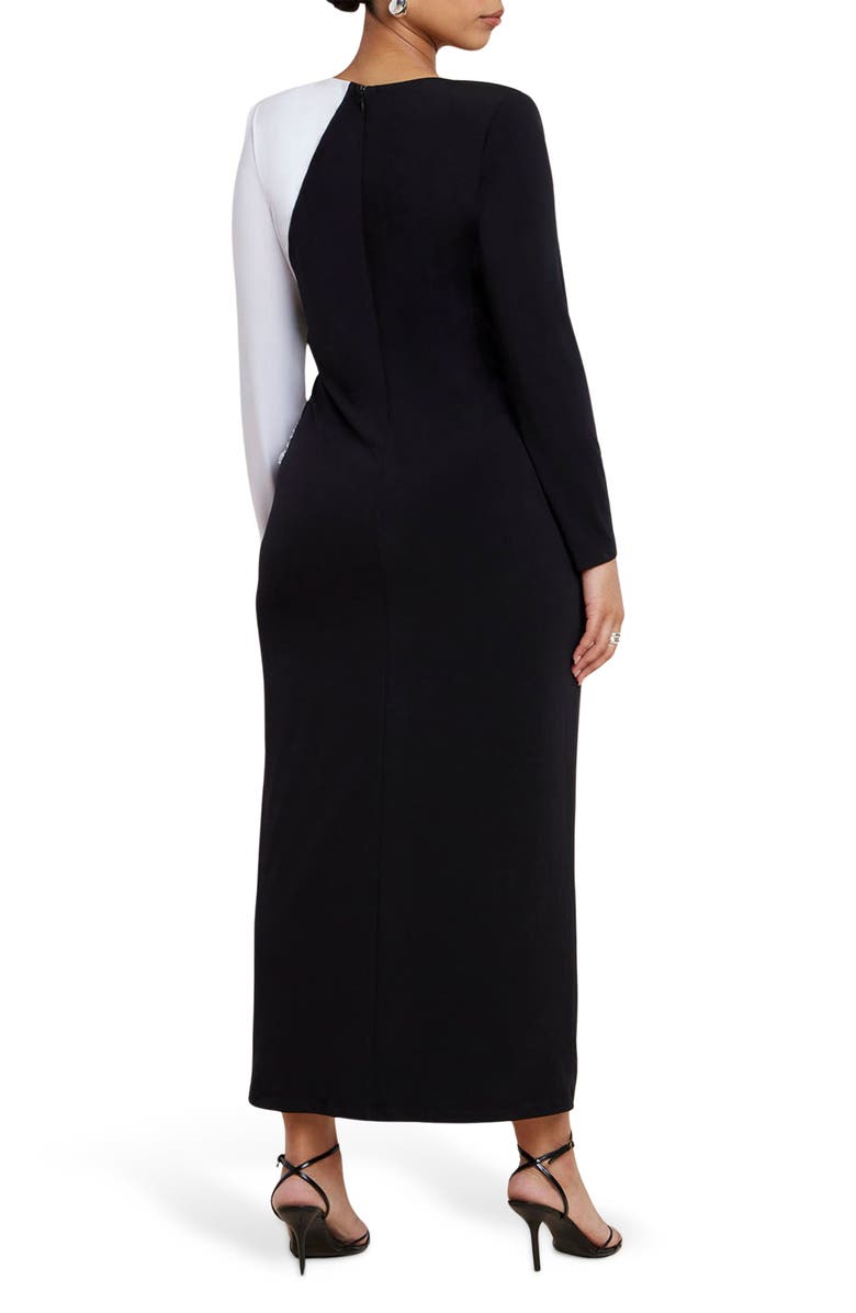 ELOQUII Colorblock Embellished Long Sleeve Maxi Cocktail Dress, Alternate, color, 