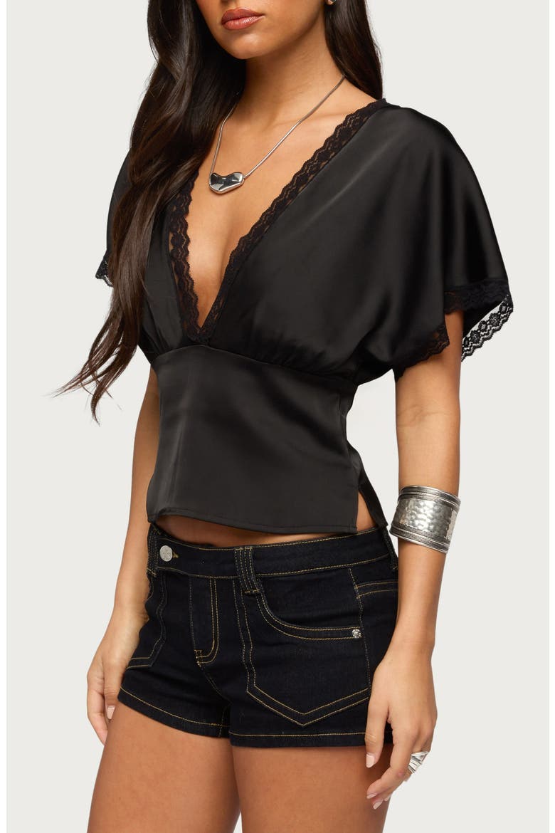 Ihara Lacey Cinched Waist Top, Alternate, color, BLACK