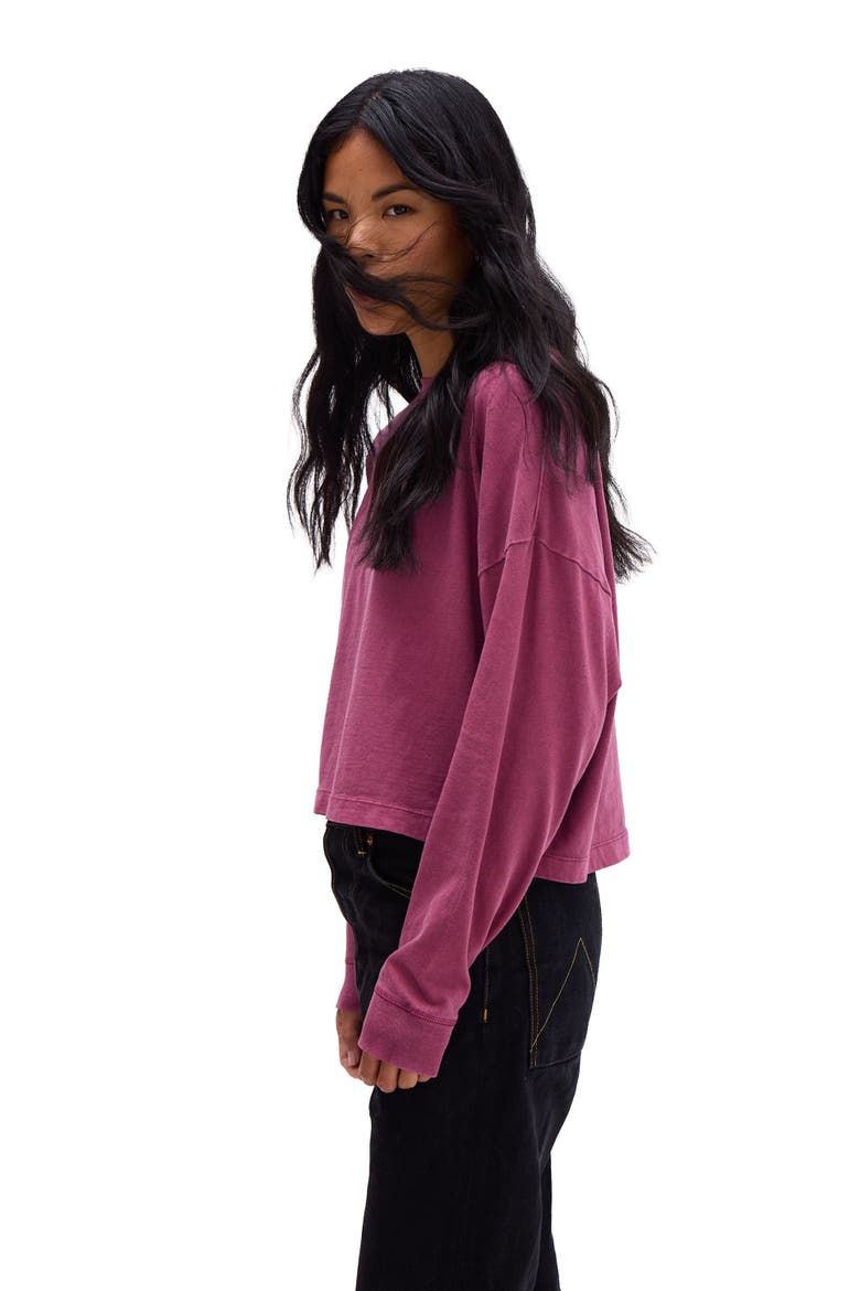 The Relaxed Crop Long Sleeve Tee, Alternate, color, Burgundy