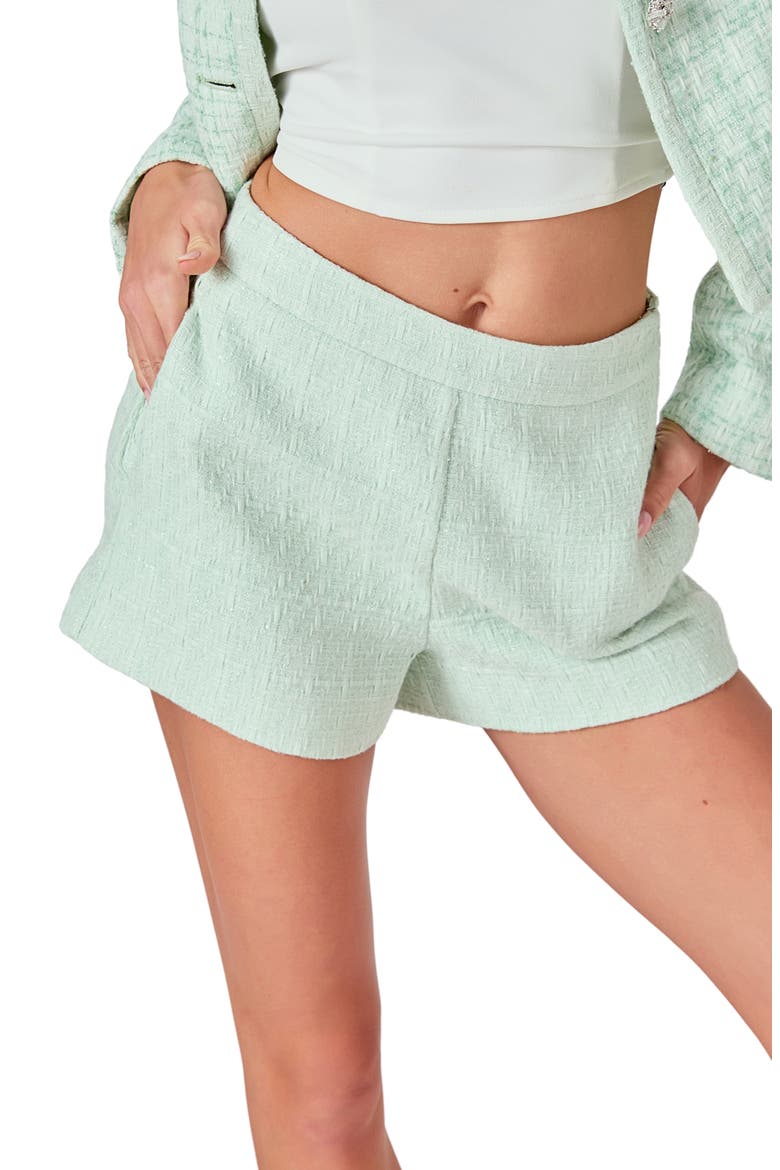 Relaxed Tweed Shorts, Alternate, color, PISTACHIO