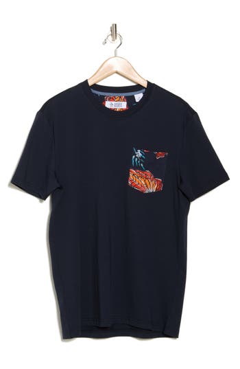Original Penguin Leaves Pocket Jersey T-shirt In Dark Sapphire