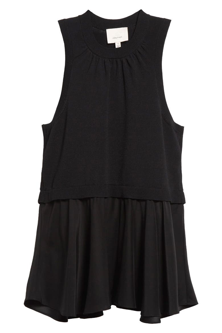 Tess Mixed Media Layered Top, Alternate, color, BLACK