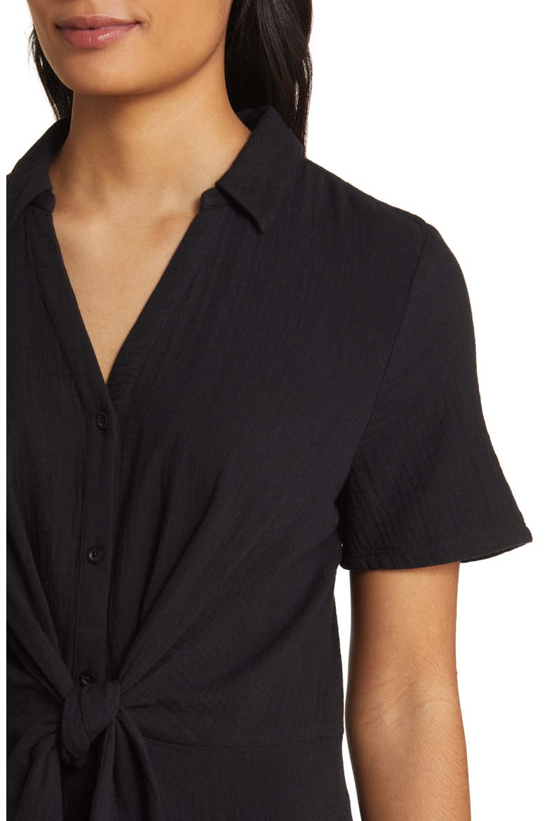 Vacation Tie Front Gauze Shirtdress, Alternate, color, BLACK