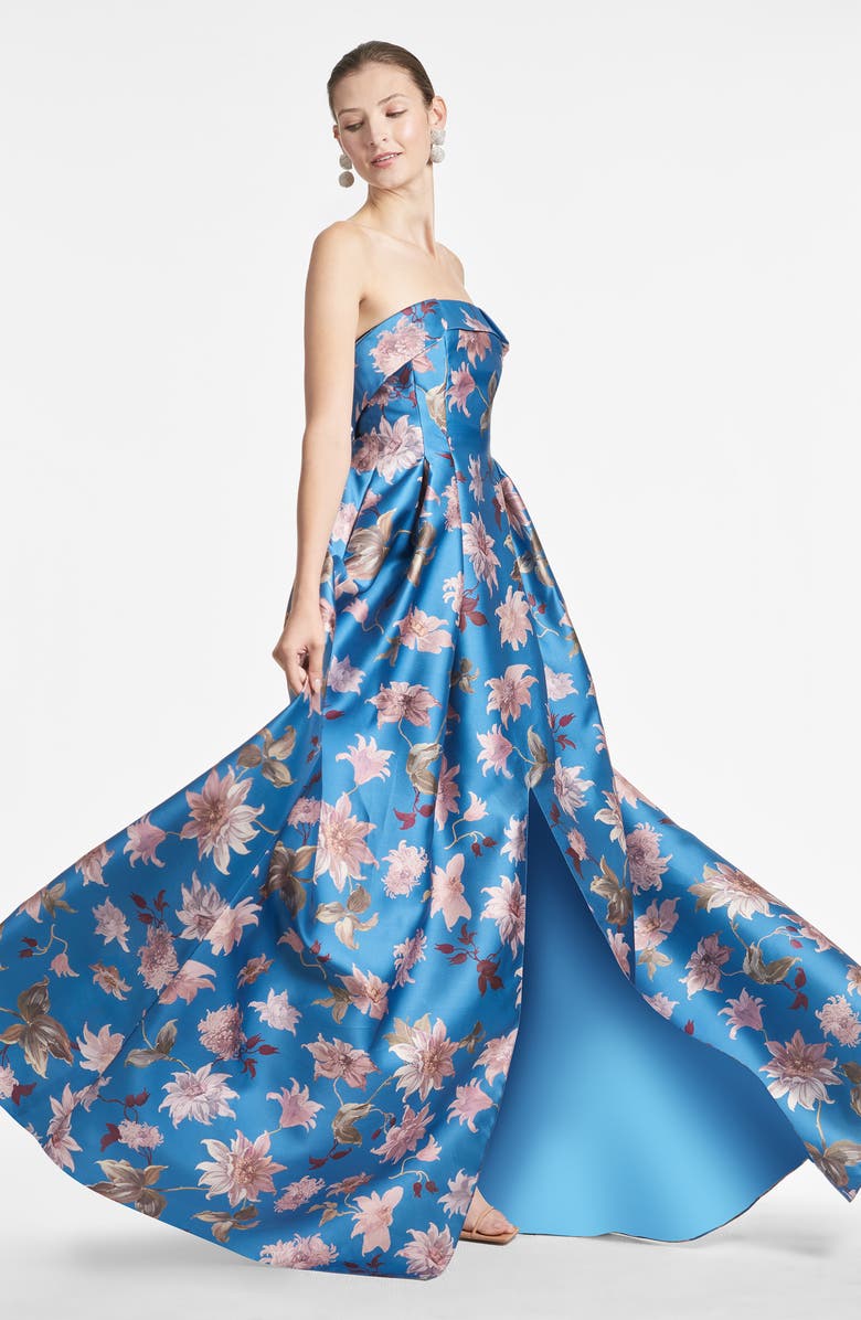 Sachin & Babi Floral Print Belted Strapless Satin Gown, Alternate, color, 