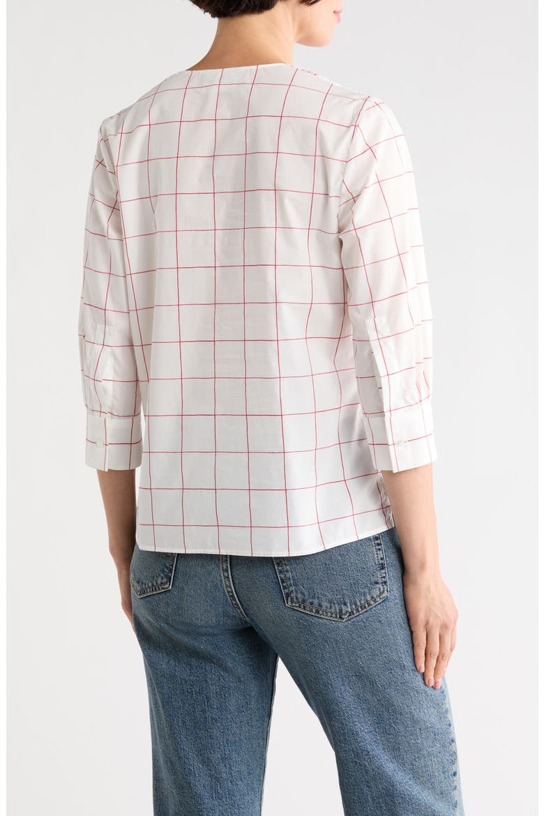 Windowpane Print Cotton Top, Alternate, color, WHITE/ RED