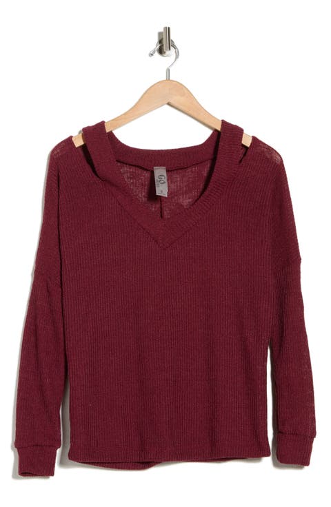 V-Neck Cold Shoulder Sweater