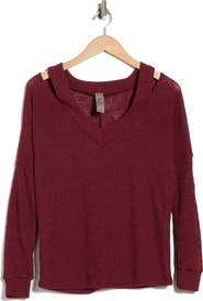 GO COUTURE V-Neck Cold Shoulder Sweater