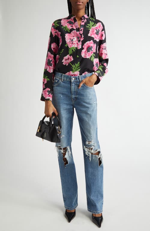Stella Mccartney Iconic Poppy Print Silk Button-up Shirt In Black
