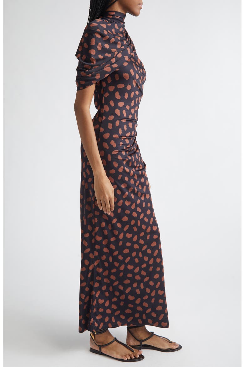 Serene Print Ruched Jersey Safari Dress, Alternate, color, BLACK / COFFEE