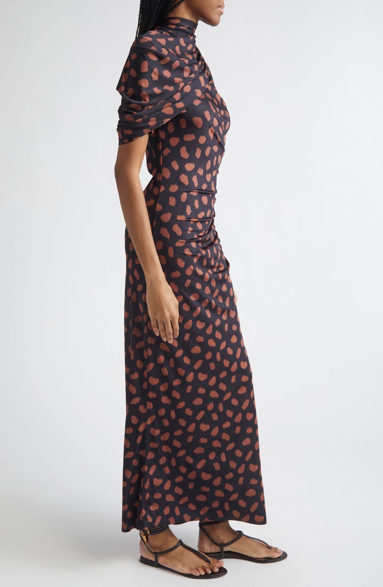 Johanna Ortiz Serene Print Ruched Jersey Safari Dress, Alternate, color, Black / Coffee