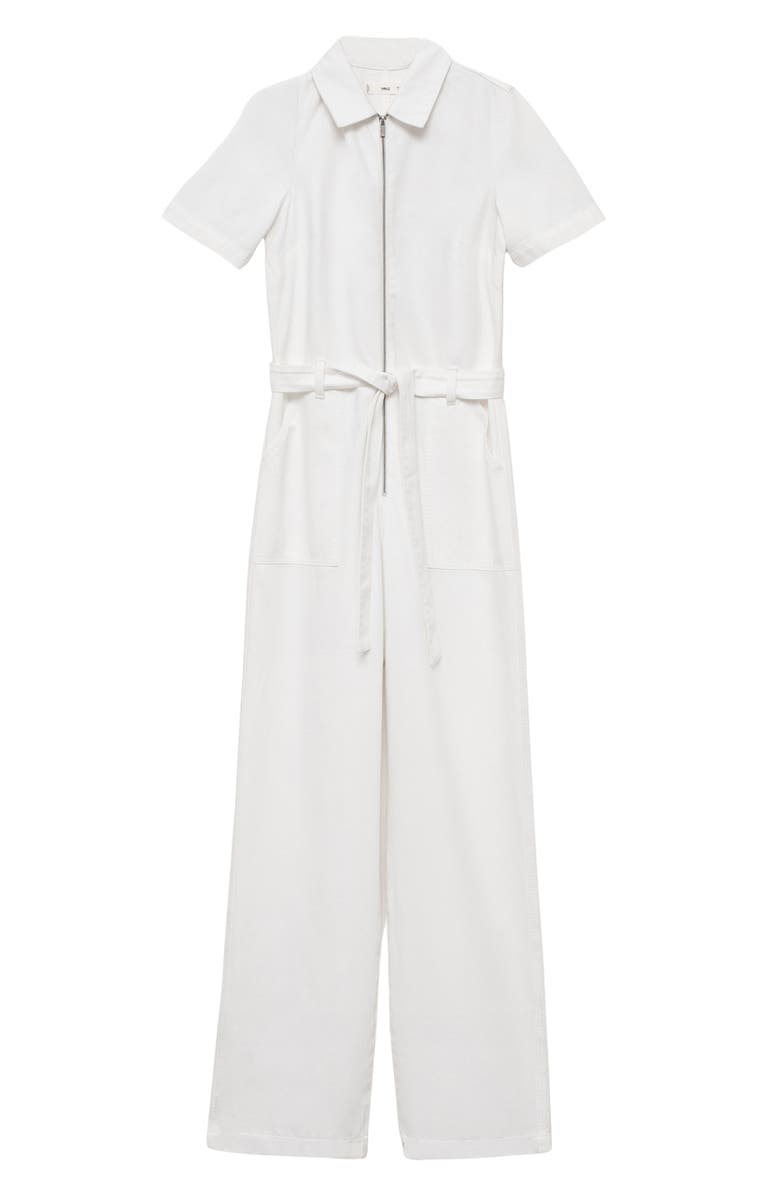 MANGO Belted Denim Jumpsuit, Alternate, color, 