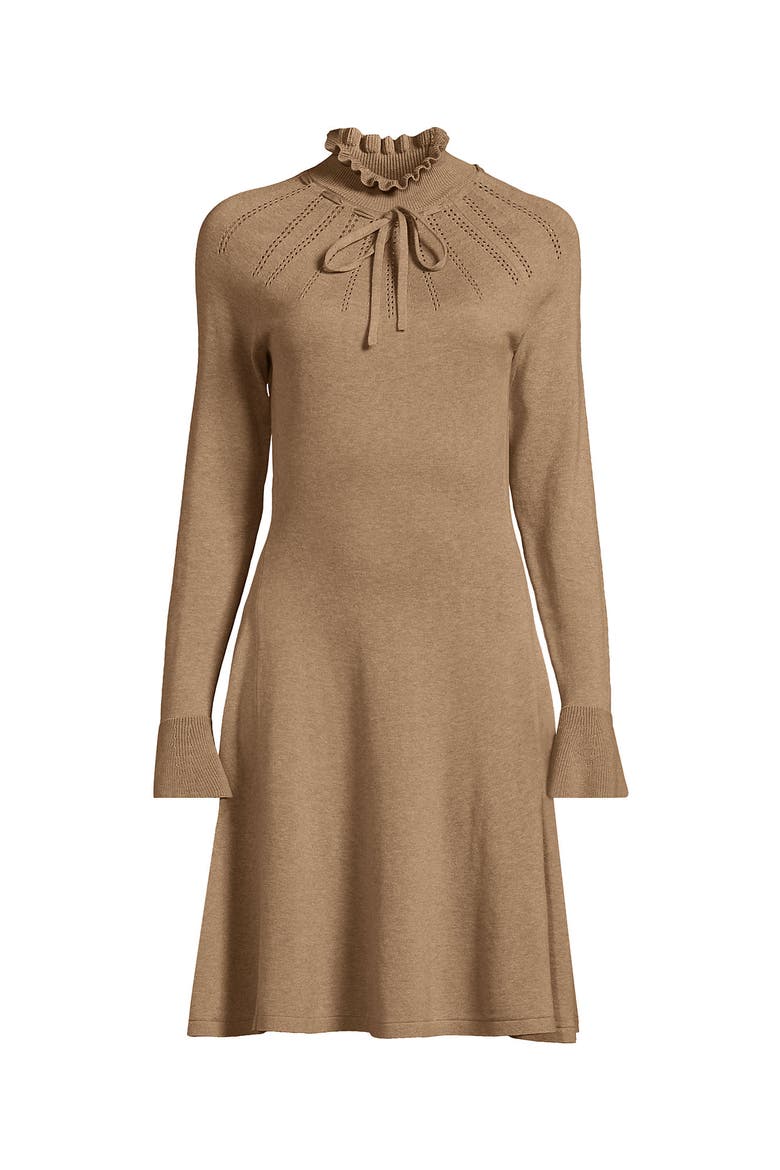 Fine Gauge Cotton Fit and Flare Sweater Dress, Alternate, color, Vicuna Heather