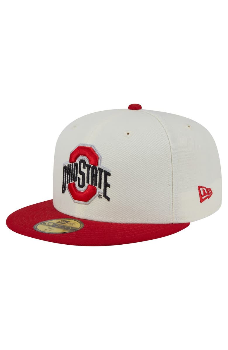 New Era Men's New Era Cream Ohio State Buckeyes Chrome 59FIFTY Fitted Hat, Alternate, color, 