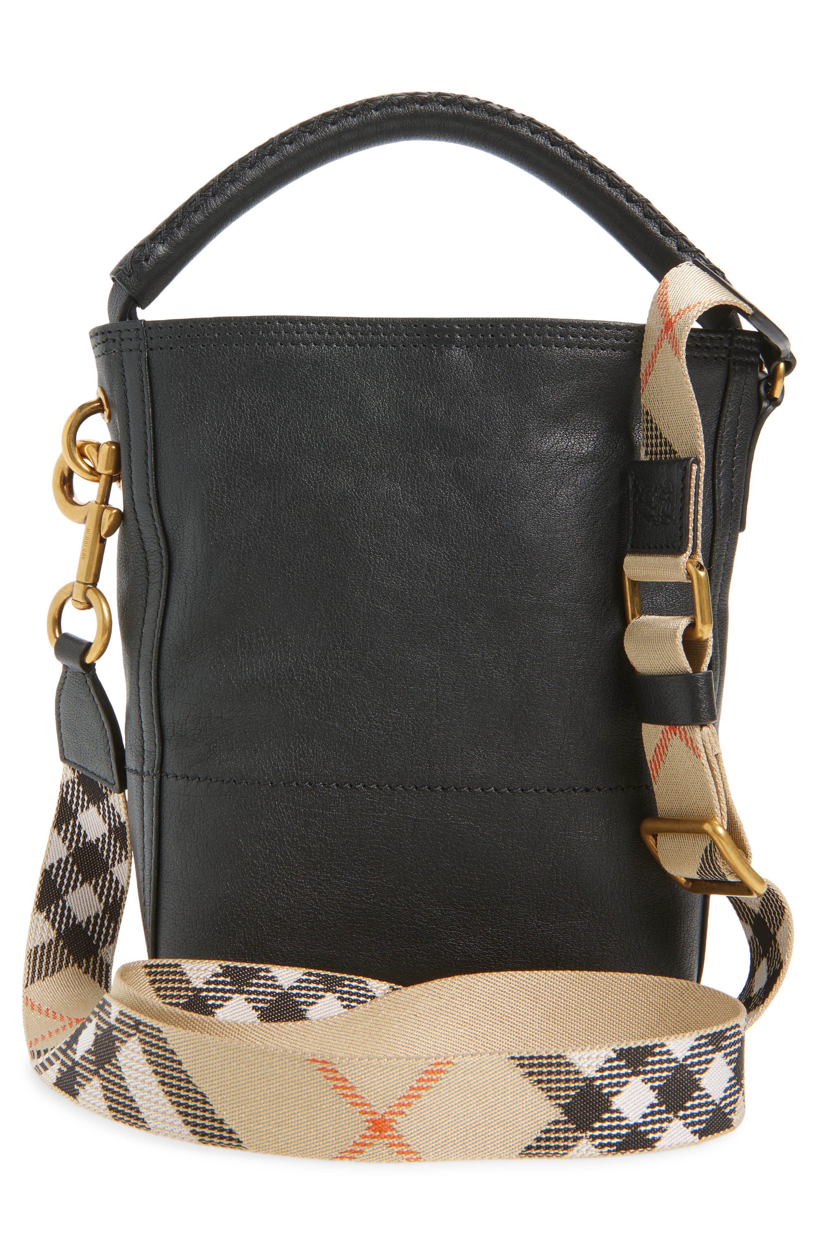 Burberry Mini B Clip LeatherBucket Bag, Alternate, color, Black