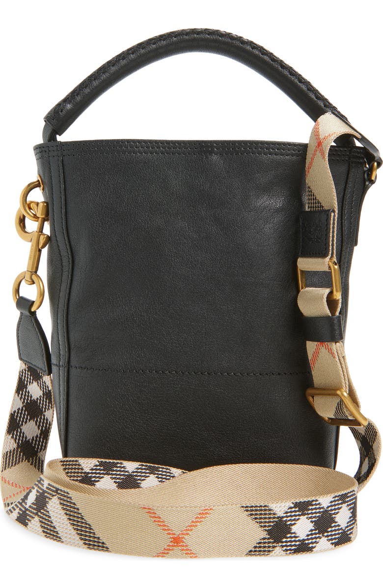 Burberry Mini B Clip LeatherBucket Bag, Alternate, color, Black