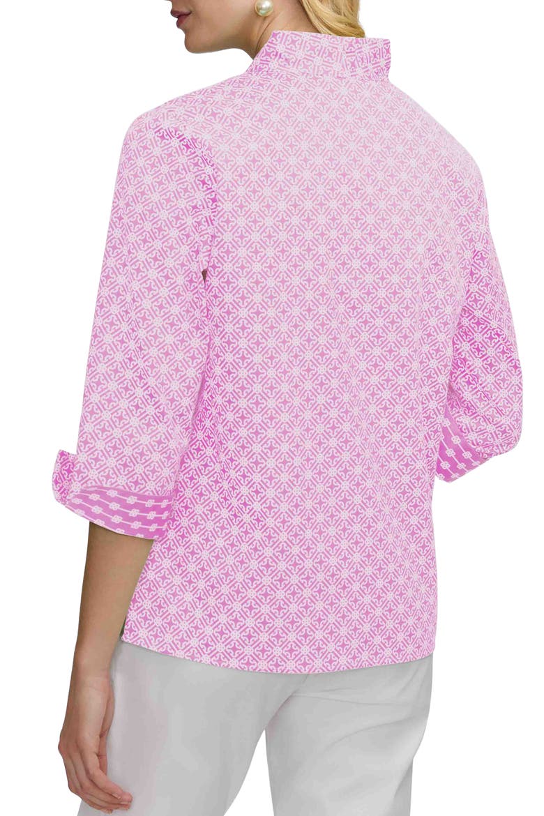 Tammy Geo Lattice Print Ruffle Collar Top, Alternate, color, PINK/ WHITE