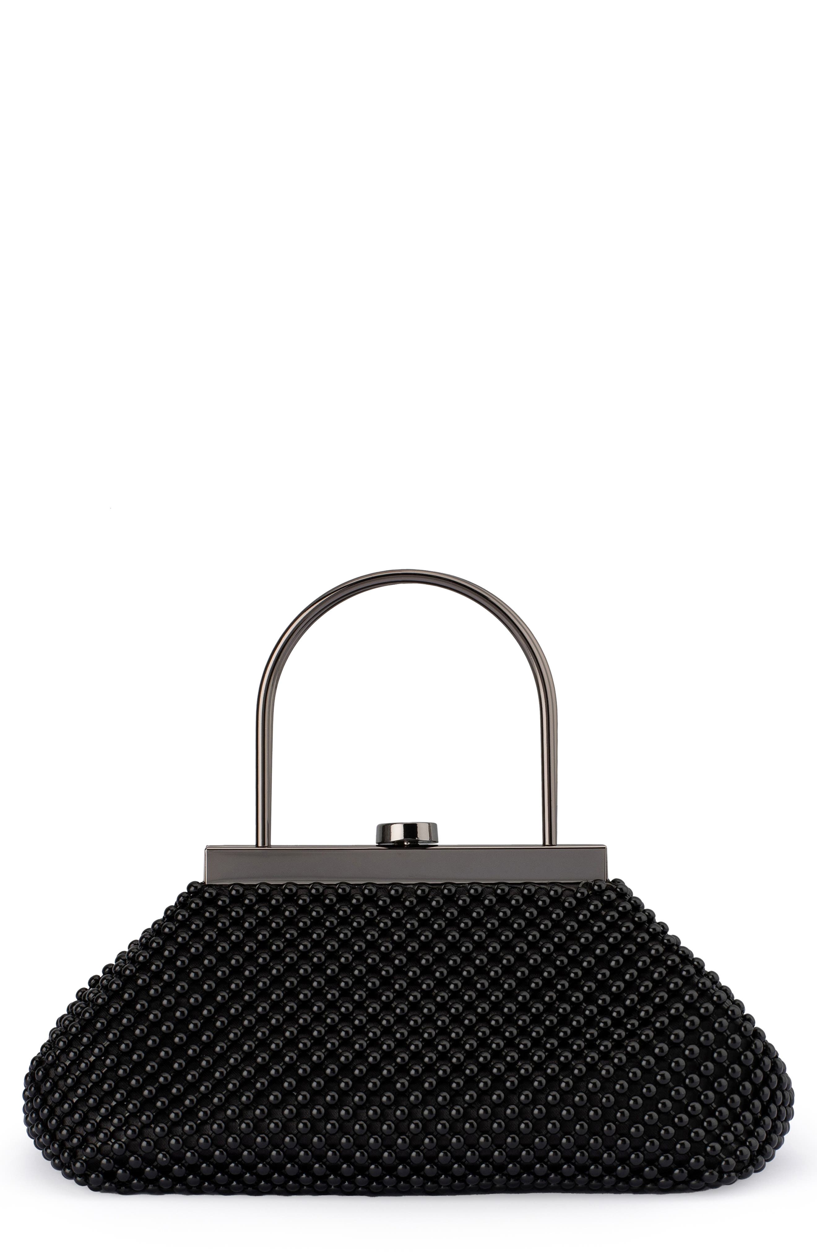 Olga Berg Mimi Ball Mesh Frame Bag, Main, color, Black