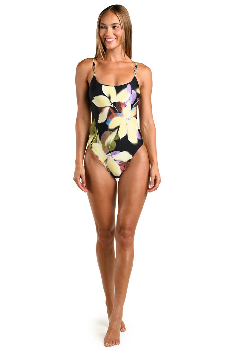 Afterglow Chain Strap Moderate Coverage One-Piece Swimsuit, Alternate, color, BLACK MULTI