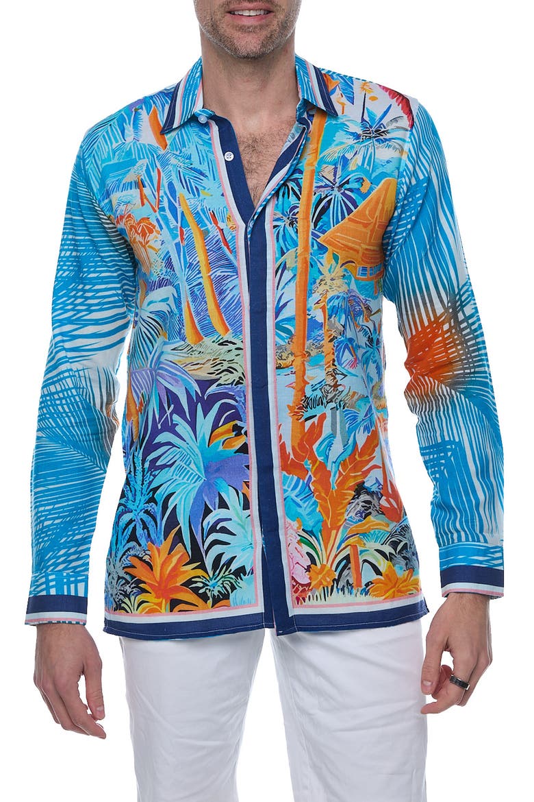 Resort Extra Trim Fit Linen & Cotton Button-Up Shirt, Main, color, BLUE