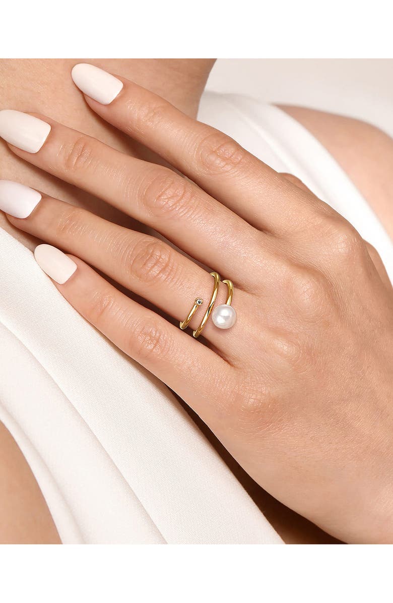 Gabriel & Co. 14K Gold Diamond & Pearl Wide Band Wrap Ring, Alternate, color, Gold