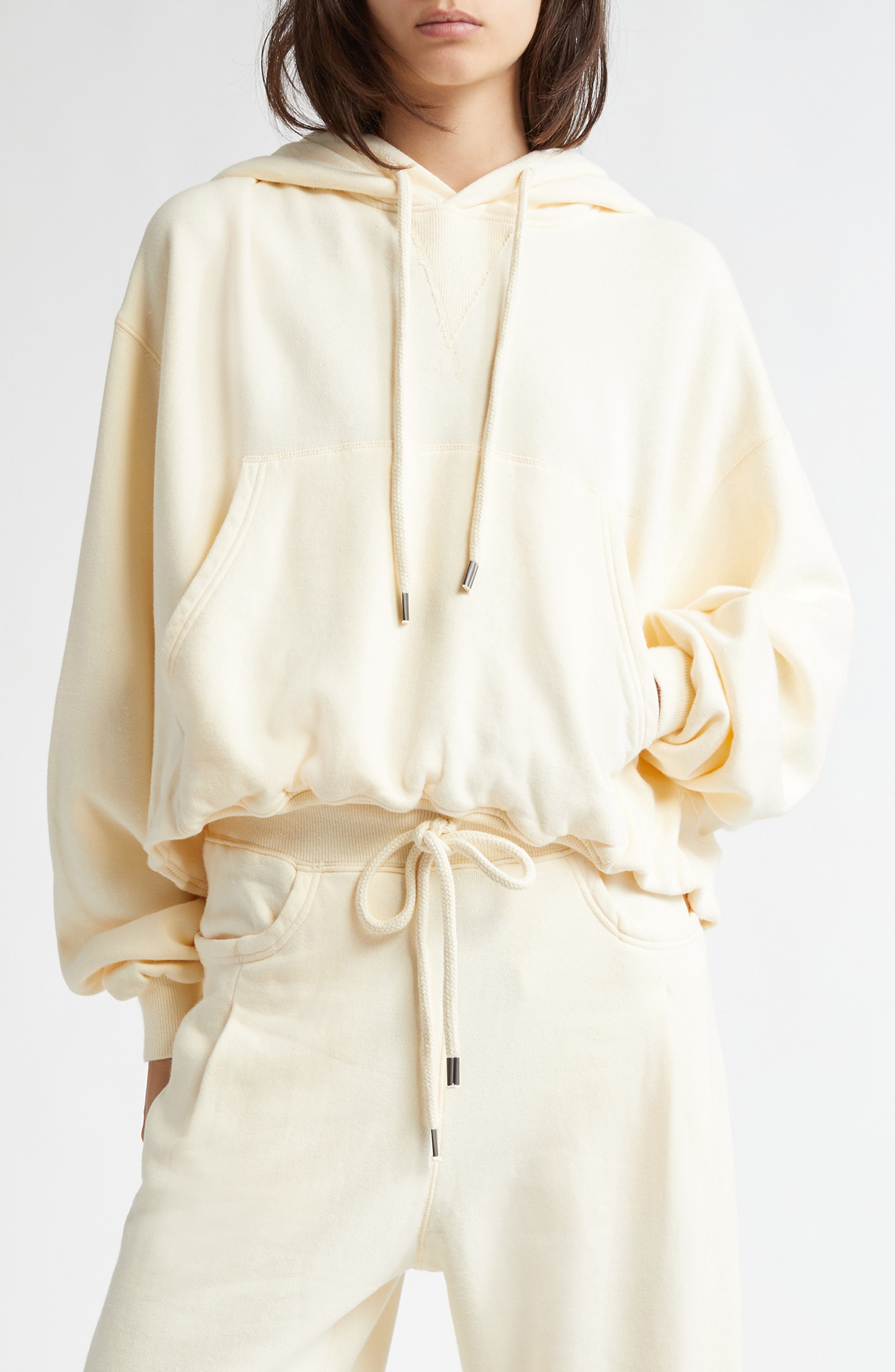 R13 Balloon Bubble Hem Cotton Fleece Hoodie