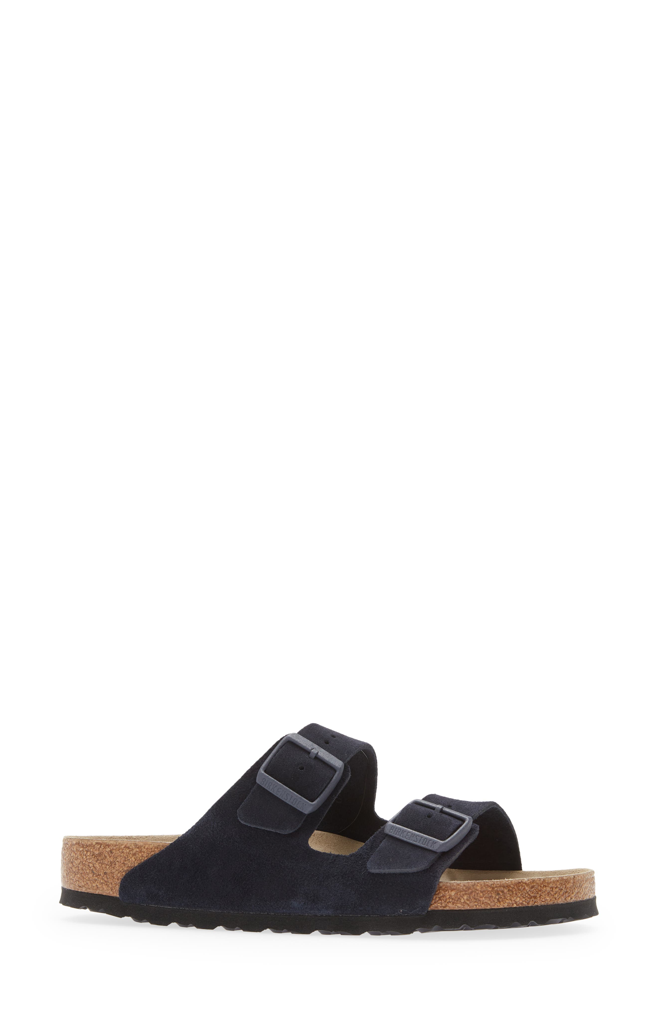 Birkenstock Arizona Soft Slide Sandal, Alternate, color, Midnight Suede
