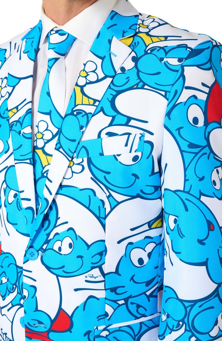 OppoSuits x The Smurfs Slim Fit Two-Piece Suit & Tie Set, Alternate, color, Blue Multi