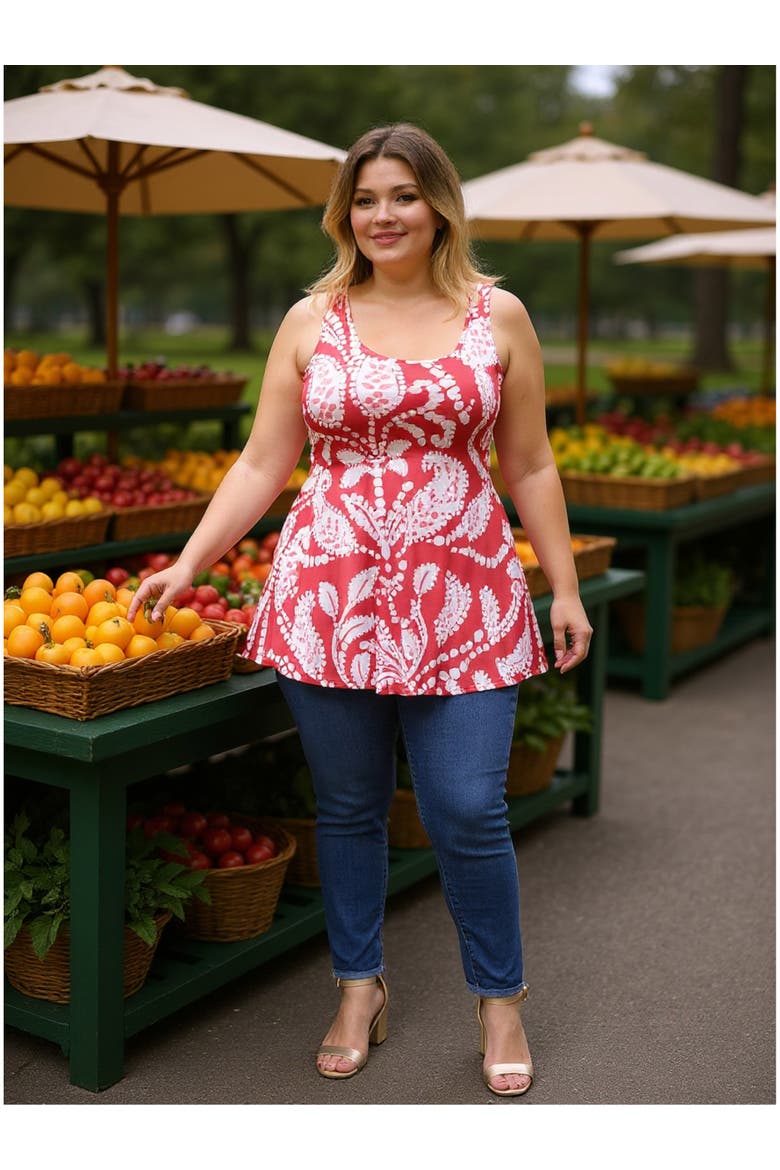 Plus Size Paisley Scoop Neck Tunic Tank Top, Alternate, color, Red Multi