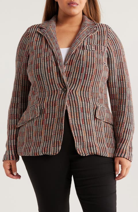 Plaid Contour Knit Blazer (Plus)